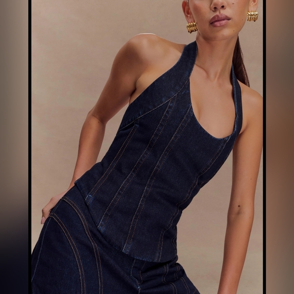 Meshki Tops - NWT Meshki Meadow Denim Corset Halter Top in Indigo Blue